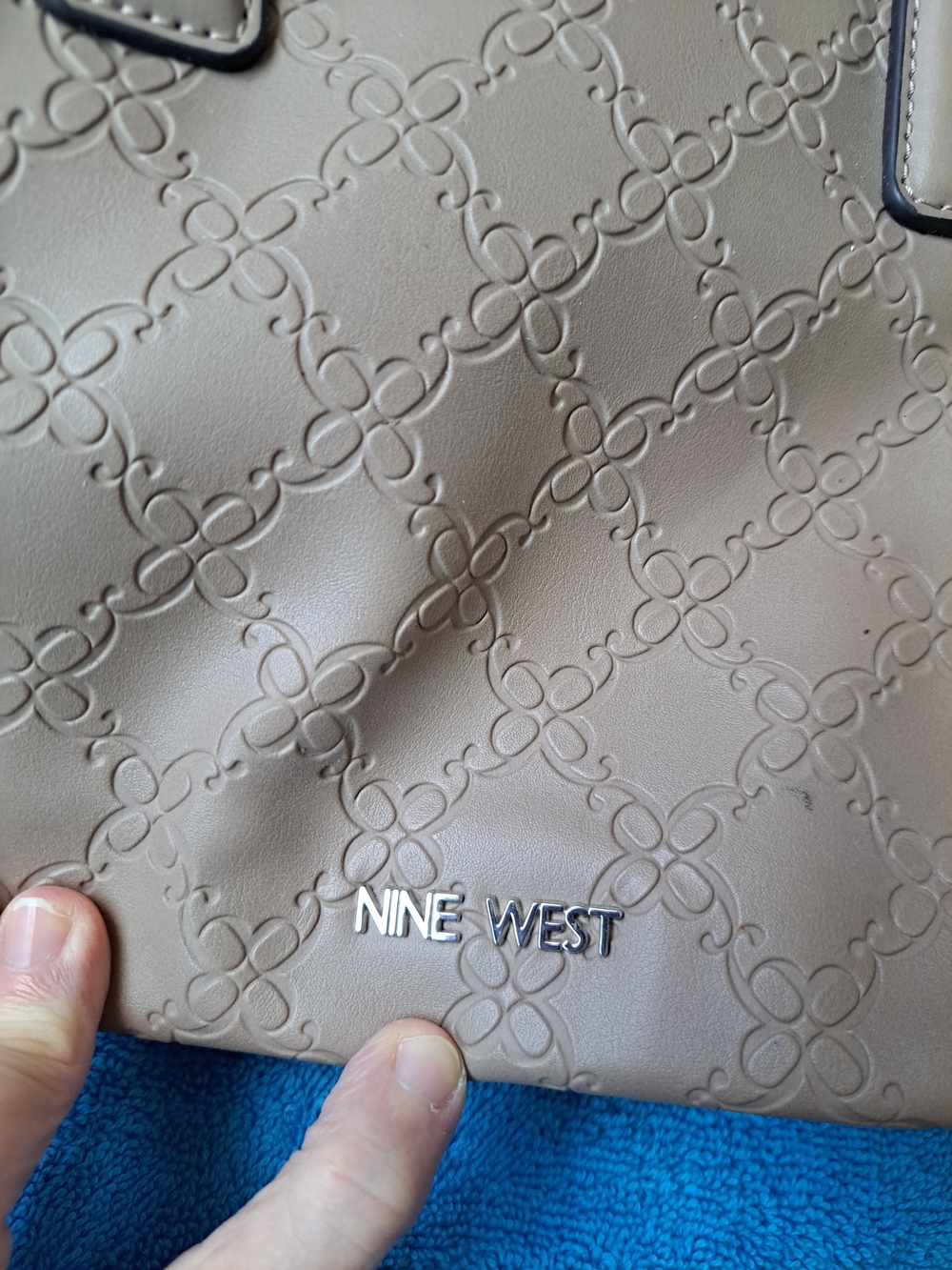 Make Offer! Nine West Embossed Taupe Tote with Silver Logo